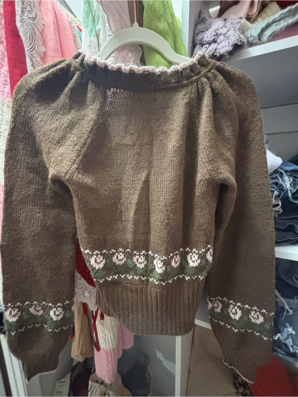 Urban Outfitters Kimchi Blue Brown Knit Cardigan with Pink & Green Floral Trim - Picture 5 of 8